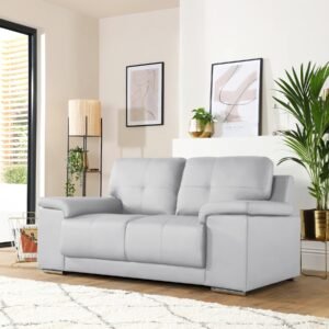Shannon 2 Seater Sofa, Light Grey Premium Leather