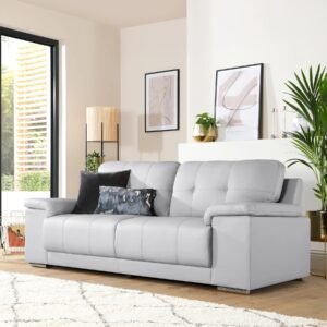 Shannon 3 Seater Sofa, Light Grey Premium Leather
