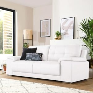 Shannon 3 Seater Sofa, White Premium Leather