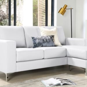 Baltimore L-Shape Corner Sofa, White Premium Leather
