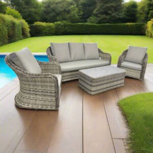 Beige Rattan 3-Seater Sofa Set