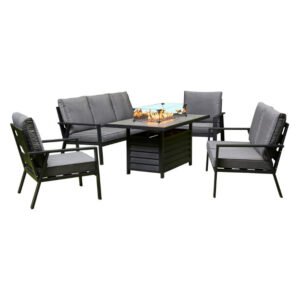 Sotogrande Aluminium Sofa Dining Set with Fire Pit - Grey
