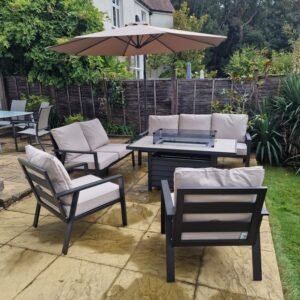 Sotogrande Aluminium Sofa Dining Set with Firepit - Beige