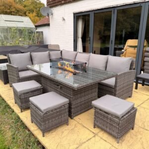 Rattan Corner Dining set with Firepit 9 Seats
