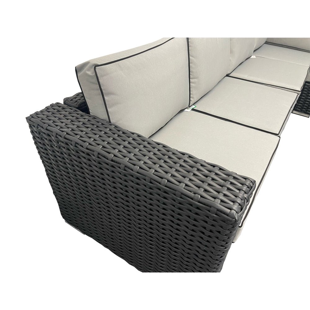 Black Rattan Rectangular Garden Corner Adjustable Firepit Dining Set - Image 6